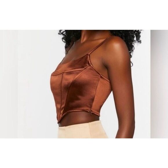Forever, 21 women’s brown satin corset, crop top size medium - Picture 1 of 5